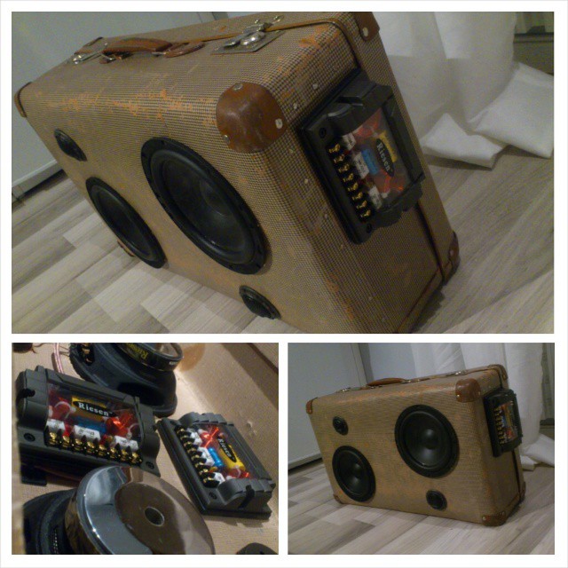 Portable stereo in a vintage suitcase. Built my first in 2007. Going to build a new so this one might be up for sale...