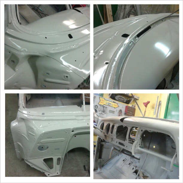 In epoxyprimer. Bodywork started! 1951 Chevrolet Fleetline Deluxe lowrider project.